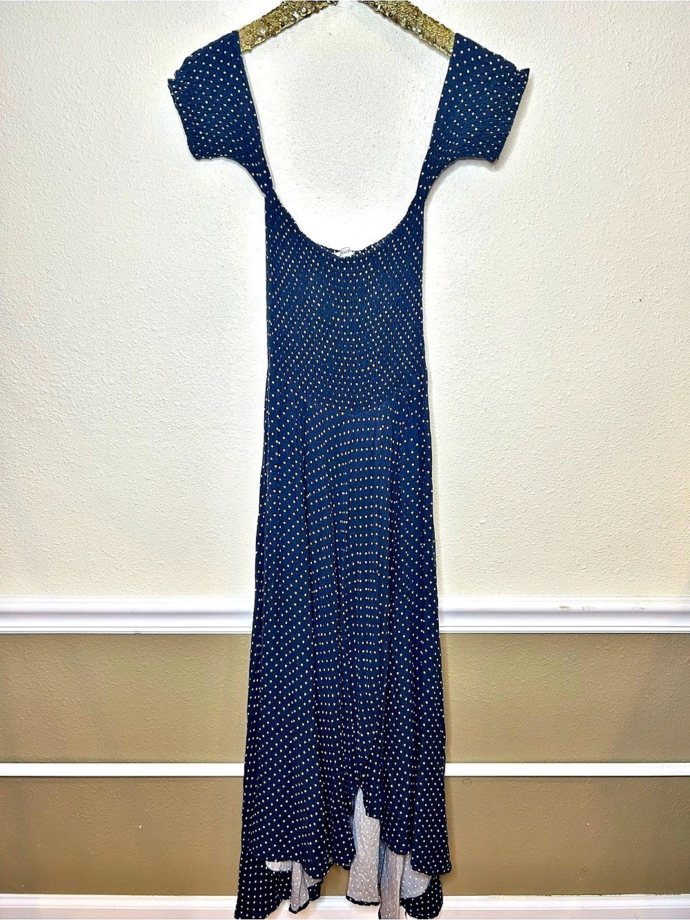 Olivaceous Polka Dot Maxi Dress in Navy Blue & White Size Small